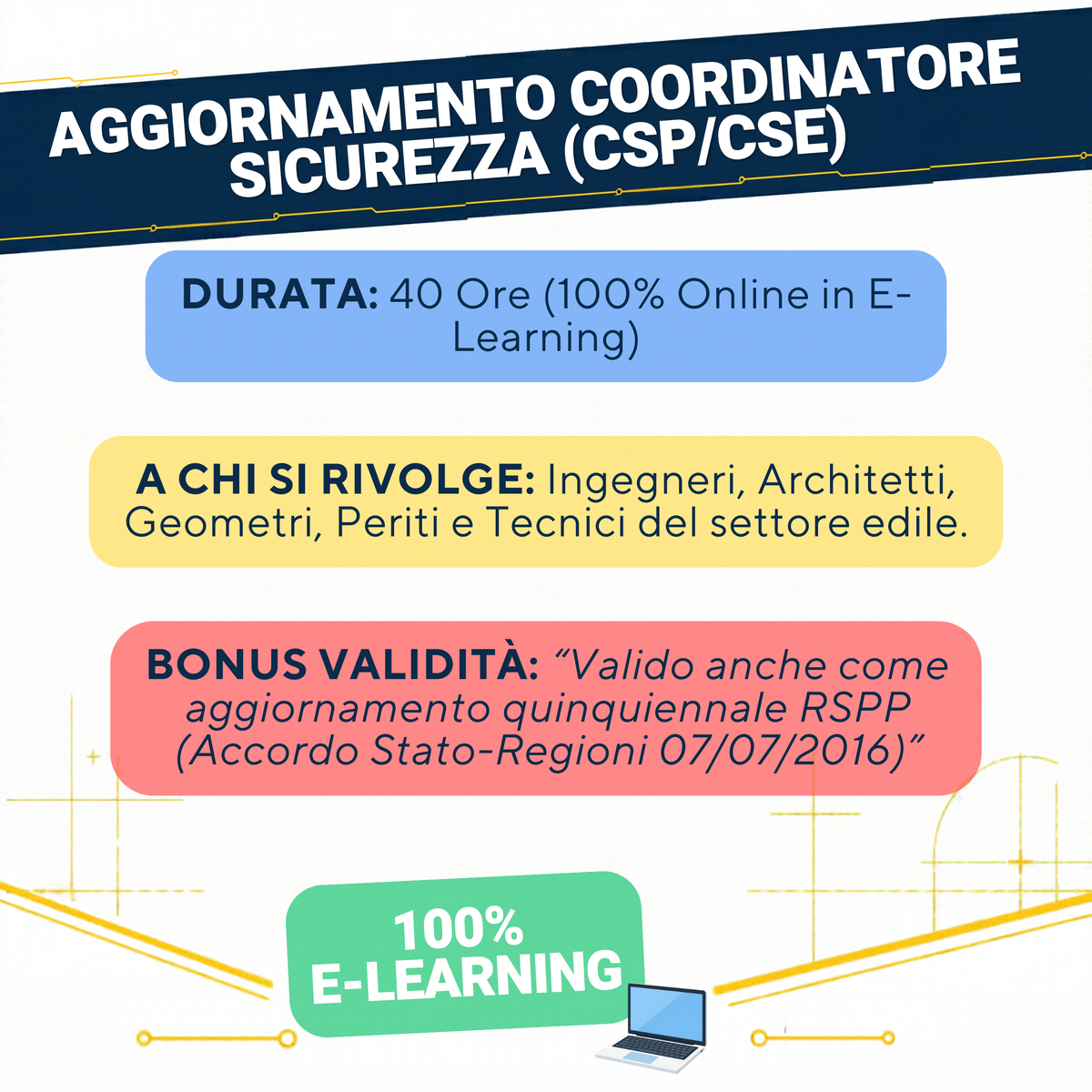 Aggiornamento Coordinatore Sicurezza Cantieri (CSP/CSE) - 40 Ore