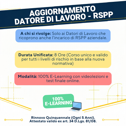 Aggiornamento Datore di Lavoro RSPP (8 Ore)
